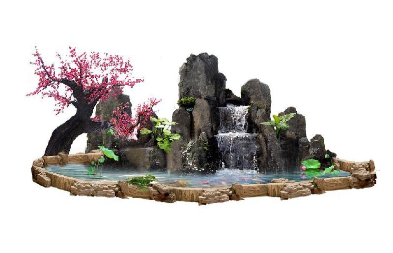 招財辟邪假山魚池圖片