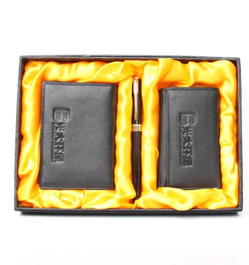 供應(yīng)珠海中山會(huì)議贈(zèng)品皮具三件套，錢包匙包卡包訂制
