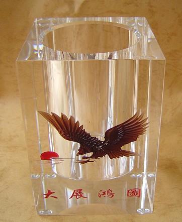 供應(yīng)珠海水晶廣告禮品辦*具禮品，水晶筆筒、香港澳門水晶辦*具