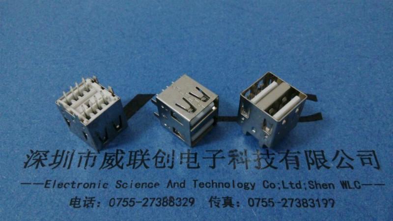 供應(yīng)180度直立式雙層USB透明膠芯+帶燈USB+短四腳插板