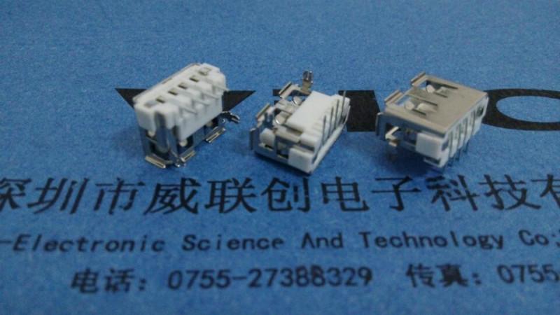 供應USB-AF母座-90度前兩腳插板DIP式 6.8H卷邊缺口