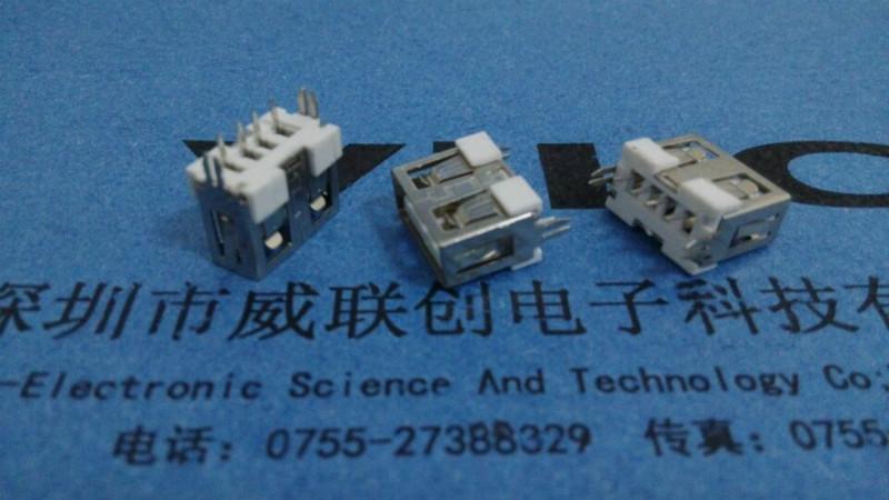 供應180度直立式短體USB-10.0母座 豎插式 PBT 白膠 直