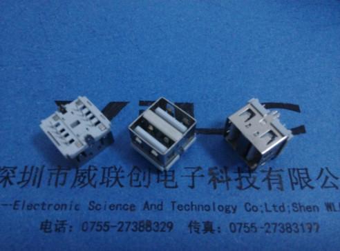 供應(yīng)180度短體10.0雙層USB+兩腳魚叉直立式DIP插板+有卷邊