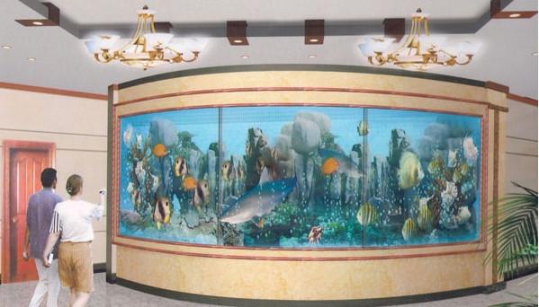 供應(yīng)橢圓形魚缸訂做橢圓形觀賞魚缸造景